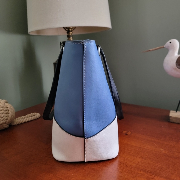 Kate Spade Laurel Way Dally Tote Blue White Black Crossgrain Leather Purse - Picture 7 of 16